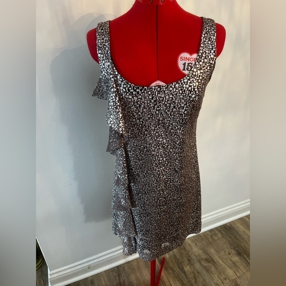 Guess Los Angeles Chocolate And Silver Metallic Mesh Cocktail Dress
Size US 7
